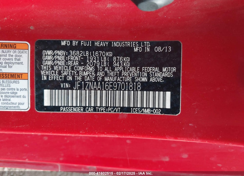 2014 SCION FR-S VIN: JF1ZNAA16E9701818
