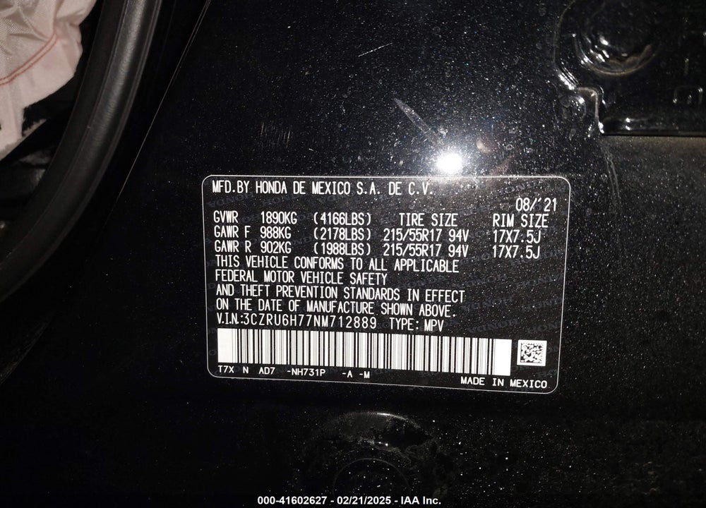 2022 HONDA HR-V VIN: 3CZRU6H77NM712889