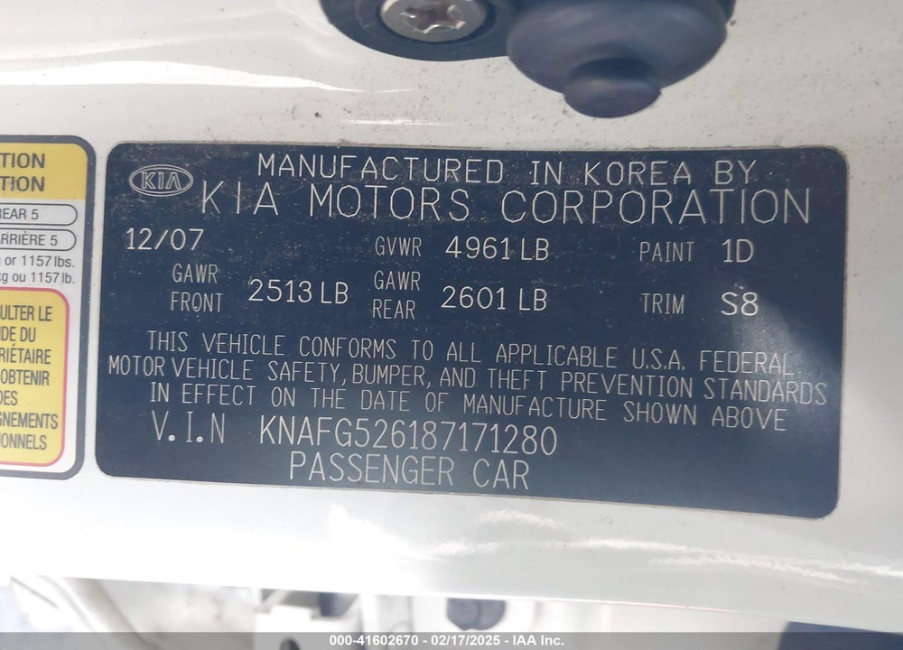 2008 KIA RONDO LX V6 VIN: KNAFG526187171280