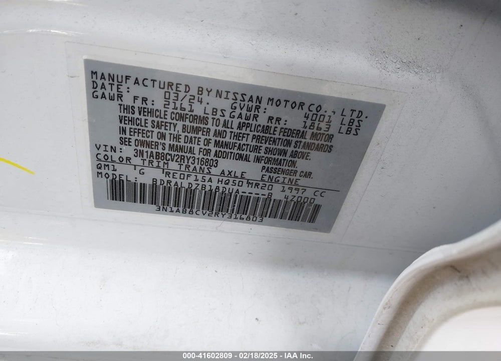 2024 NISSAN SENTRA SV XTRONIC CVT VIN: 3N1AB8CV2RY316803