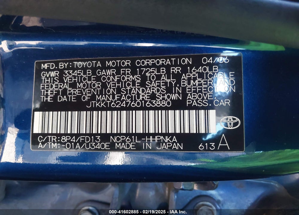 2006 SCION XA VIN: JTKKT624760163880