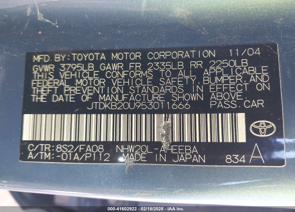 2005 TOYOTA PRIUS VIN: JTDKB20U953011666