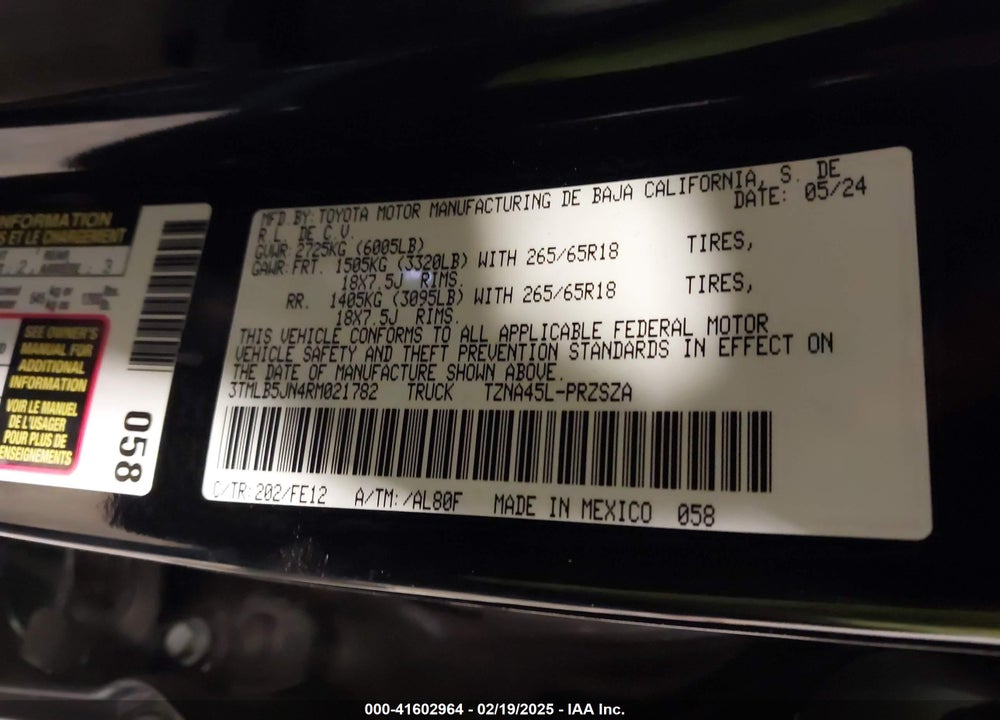 2024 TOYOTA TACOMA VIN: 3TMLB5JN4RM021782