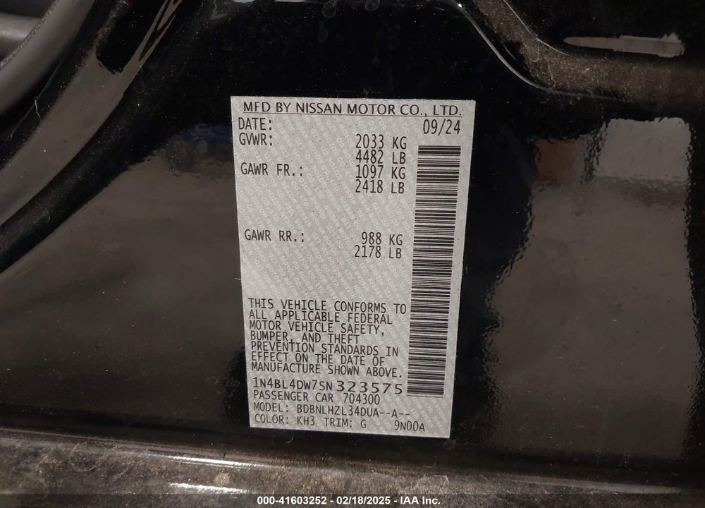 2025 NISSAN ALTIMA VIN: 1N4BL4DW7SN323575