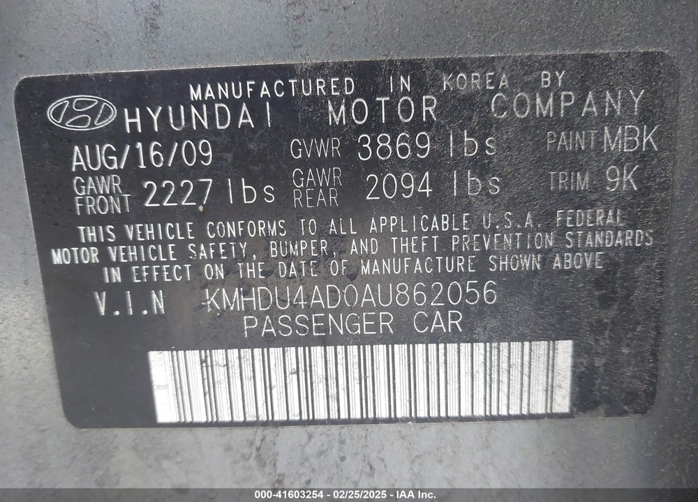 2010 HYUNDAI ELANTRA GLS VIN: KMHDU4AD0AU862056