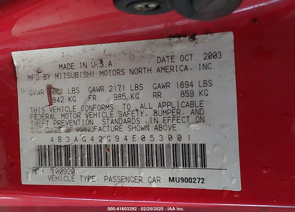 2004 DODGE STRATUS SXT VIN: 4B3AG42G94E053001