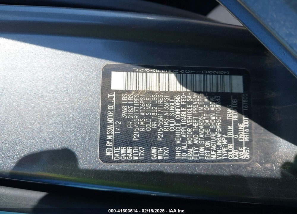 2012 NISSAN JUKE S VIN: JN8AF5MR6CT108283