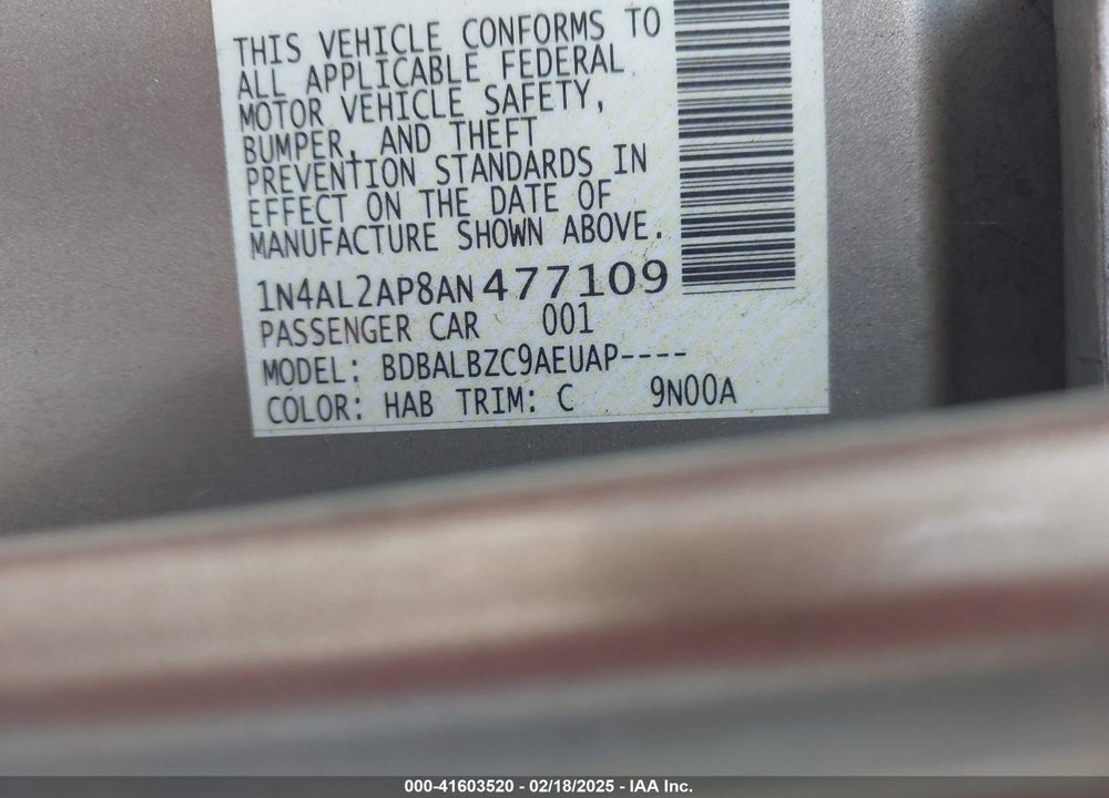 2010 NISSAN ALTIMA VIN: 1N4AL2AP8AN477109