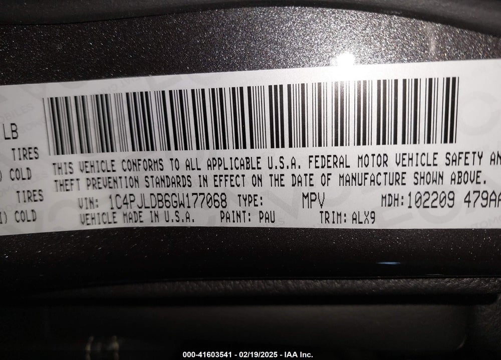 2016 JEEP CHEROKEE LIMITED VIN: 1C4PJLDB6GW177068