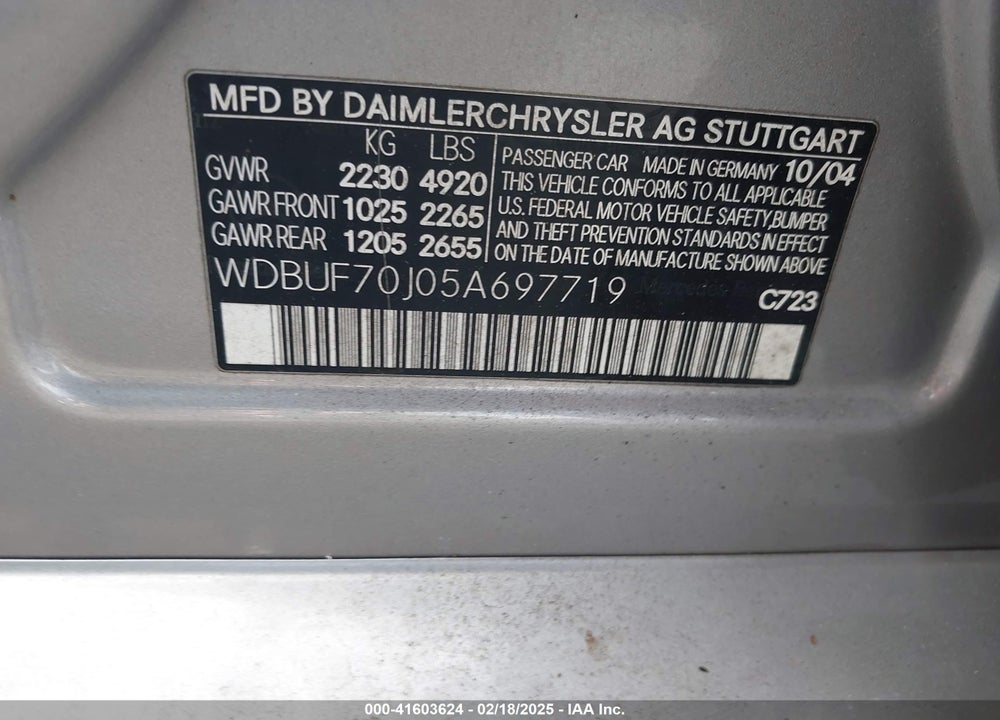 2005 MERCEDES-BENZ E 500 VIN: WDBUF70J05A697719