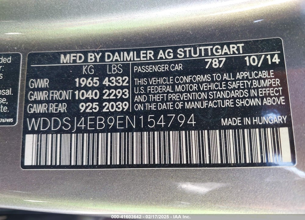 2014 MERCEDES-BENZ CLA 250 VIN: WDDSJ4EB9EN154794