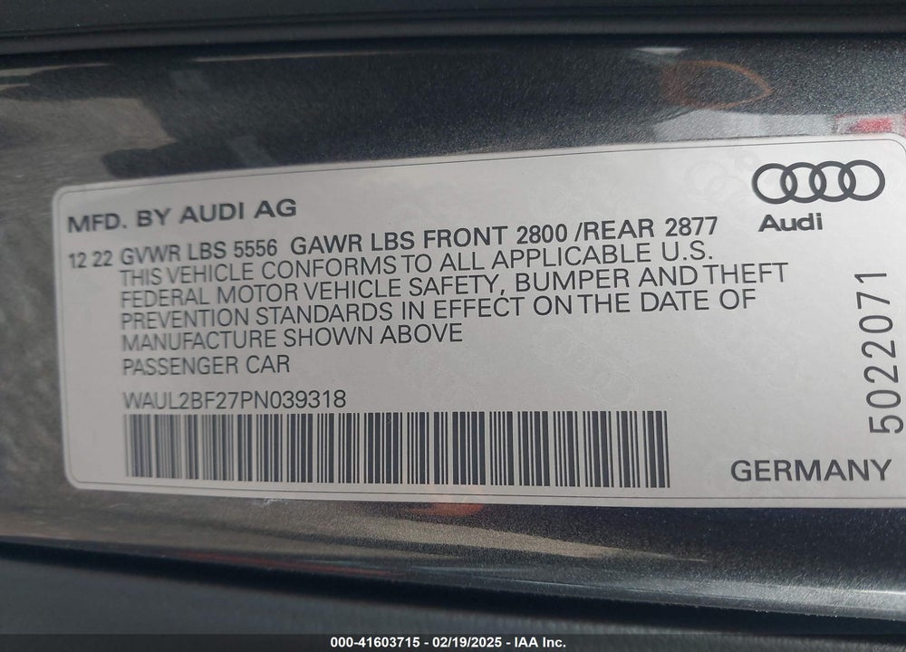 2023 AUDI A6 VIN: WAUL2BF27PN039318