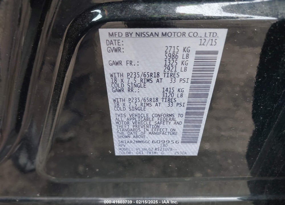 2016 NISSAN PATHFINDER VIN: 5N1AR2MM6GC609956