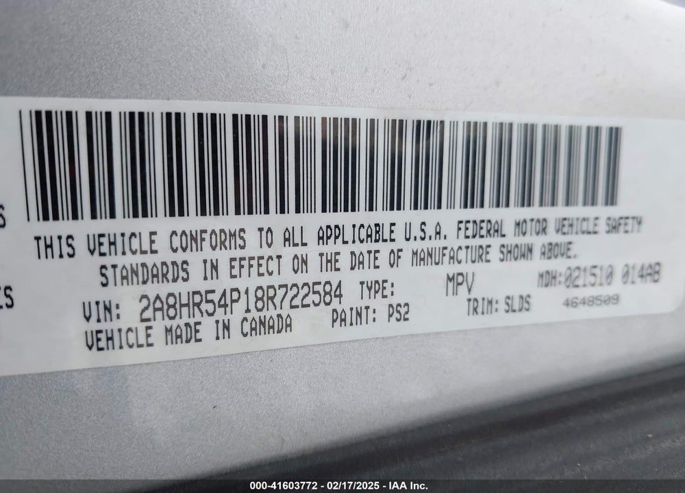 2008 CHRYSLER TOWN & COUNTRY TOURING VIN: 2A8HR54P18R722584