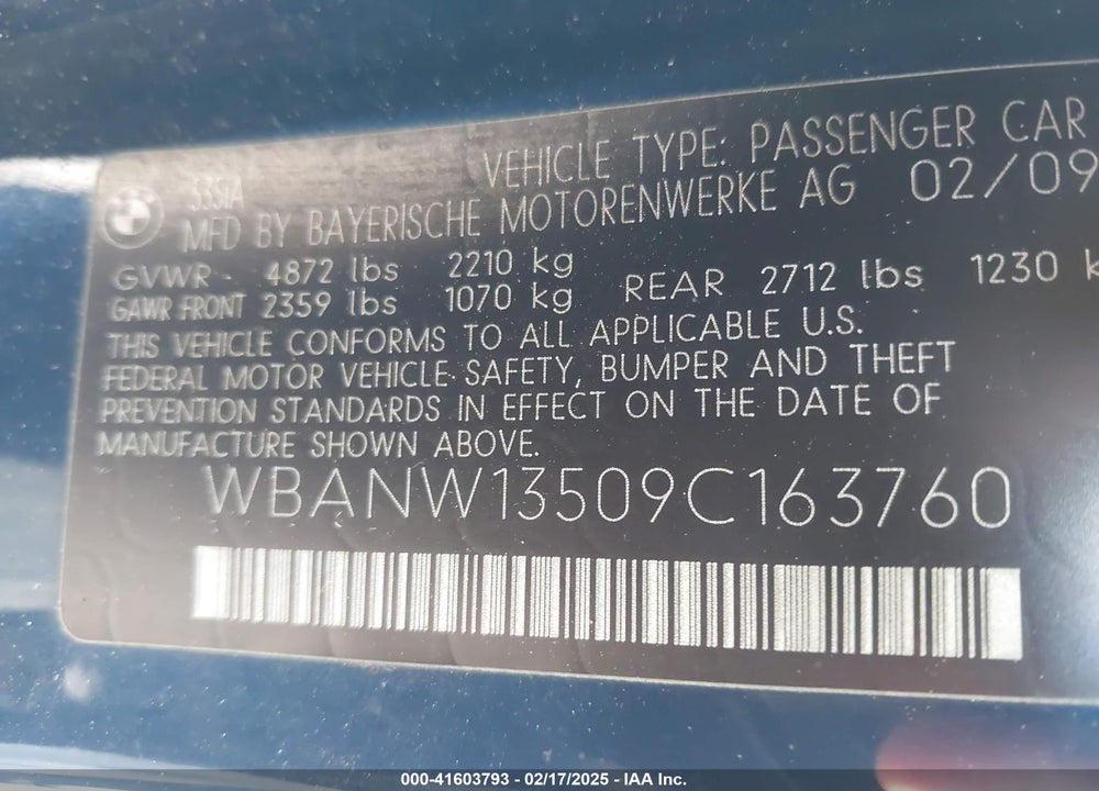 2009 BMW 535I VIN: WBANW13509C163760