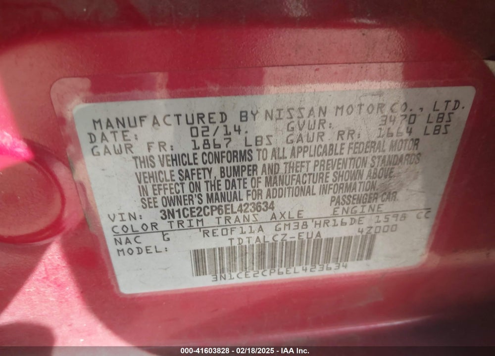 2014 NISSAN VERSA NOTE VIN: 3N1CE2CP6EL423634