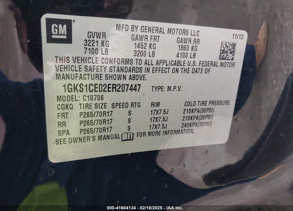 2014 GMC YUKON SLT VIN: 1GKS1CE02ER207447