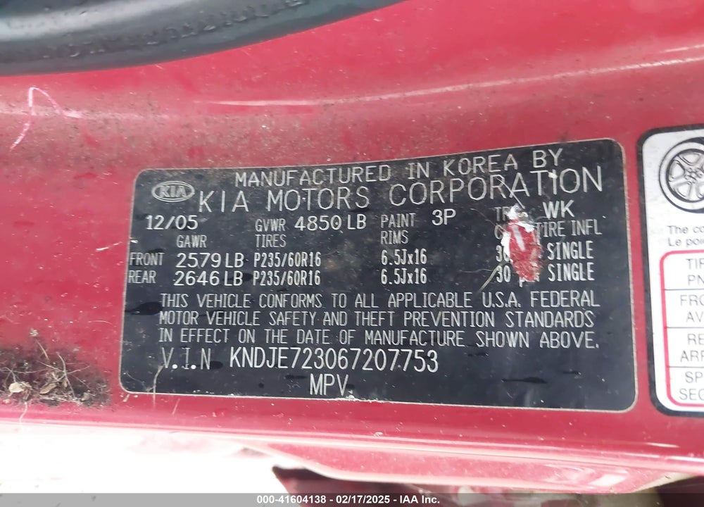 2006 KIA SPORTAGE VIN: KNDJE723067207753
