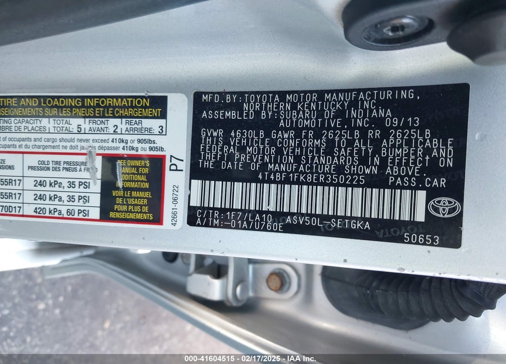 2014 TOYOTA CAMRY XLE VIN: 4T4BF1FK8ER350225