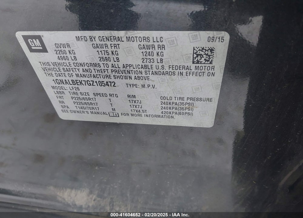 2016 CHEVROLET EQUINOX LS VIN: 1GNALBEK7GZ105472