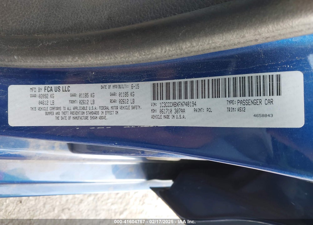 2015 CHRYSLER 200 VIN: 1C3CCCABXFN748194
