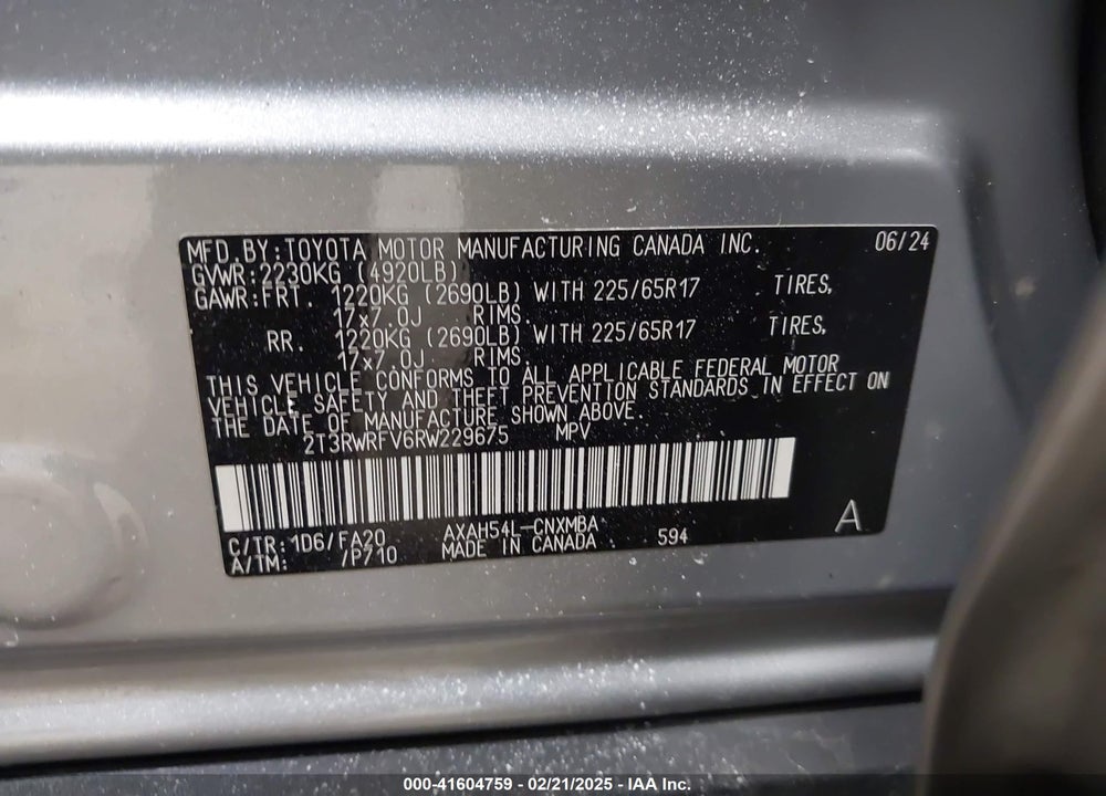 2024 TOYOTA RAV4 HYBRID VIN: 2T3RWRFV6RW229675
