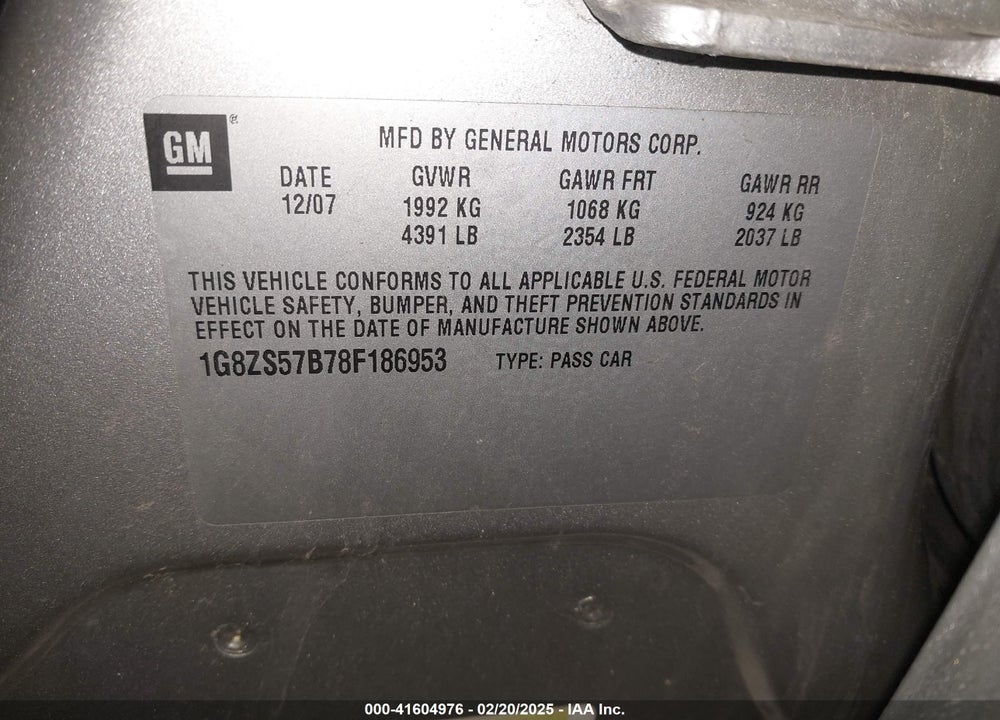 2008 SATURN AURA XE VIN: 1G8ZS57B78F186953