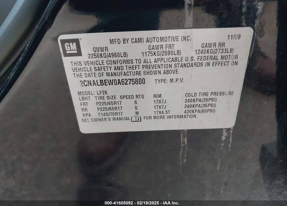 2010 CHEVROLET EQUINOX LS VIN: 2CNALBEW0A6275800