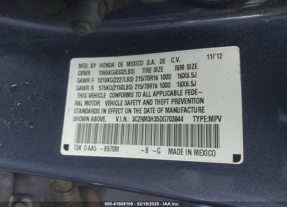 2013 HONDA CR-V LX VIN: 3CZRM3H35DG703844