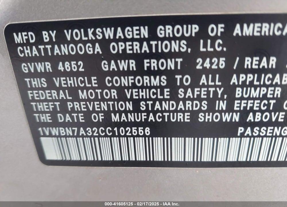 2012 VOLKSWAGEN PASSAT 2.0L TDI SE VIN: 1VWBN7A32CC102556