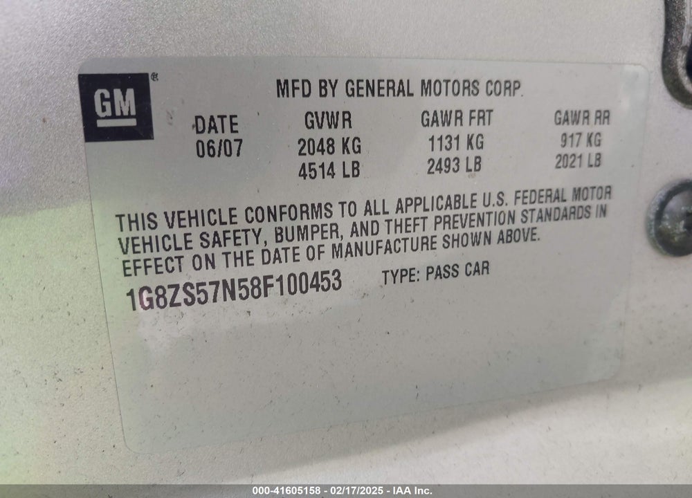 2008 SATURN AURA XE VIN: 1G8ZS57N58F100453