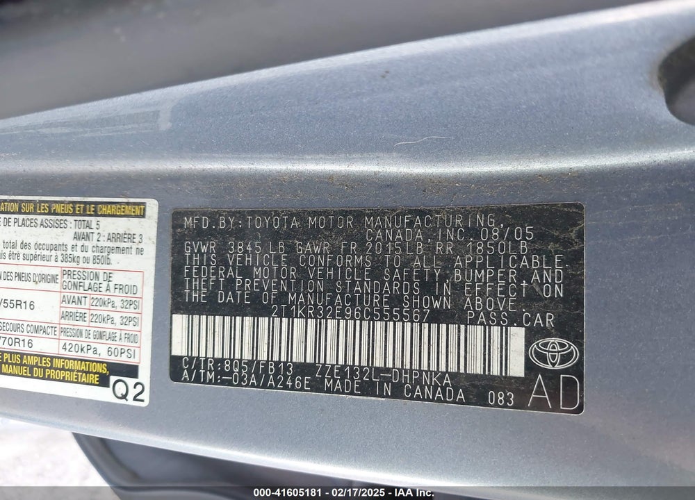 2006 TOYOTA MATRIX/XR VIN: 2T1KR32E96C555567