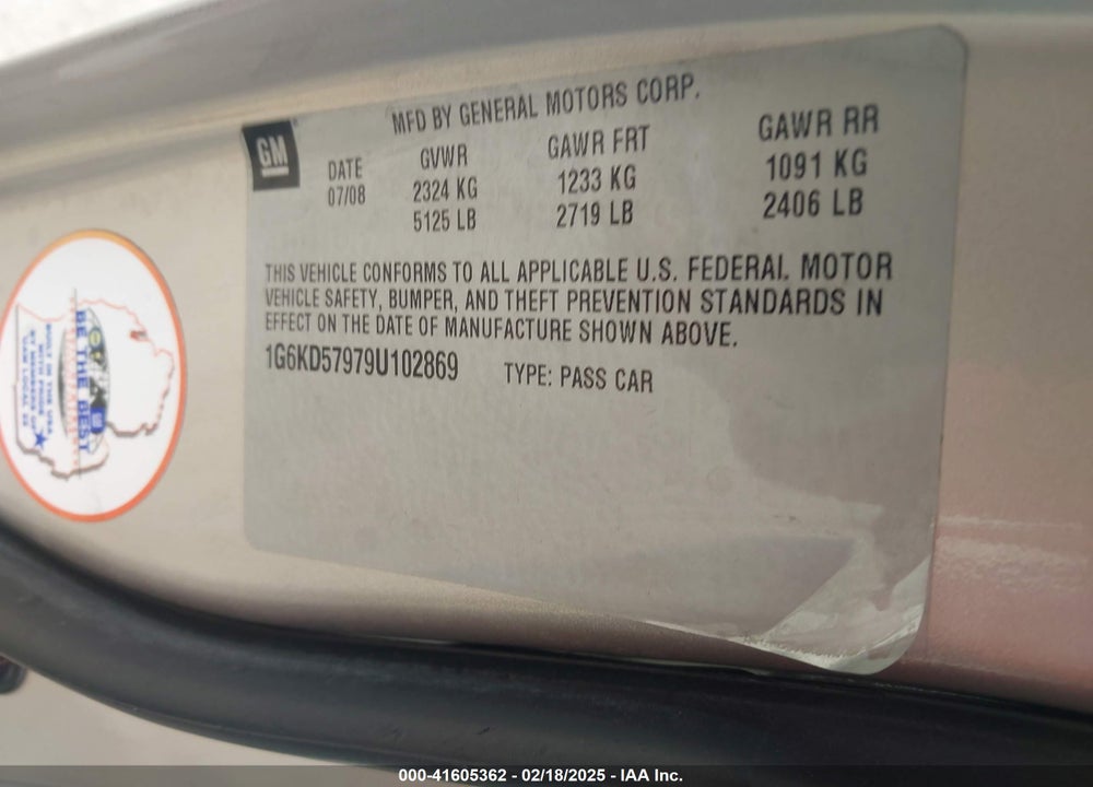 2009 CADILLAC DTS 1SE VIN: 1G6KD57979U102869