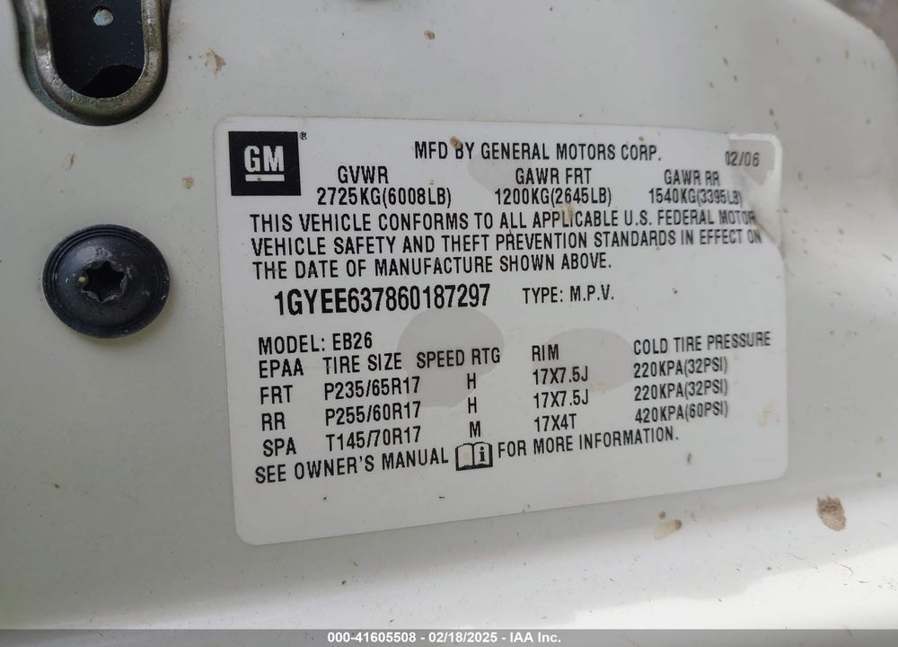 2006 CADILLAC SRX V6 VIN: 1GYEE637860187297