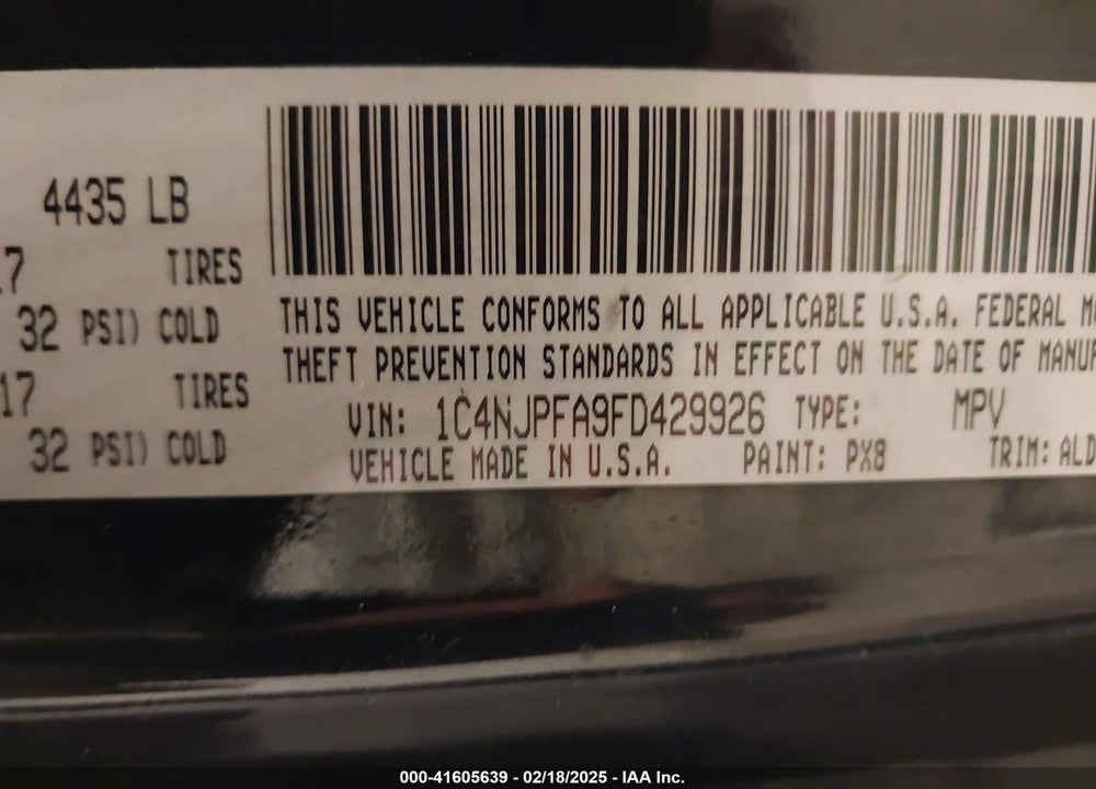2015 JEEP PATRIOT HIGH ALTITUDE EDITION VIN: 1C4NJPFA9FD429926