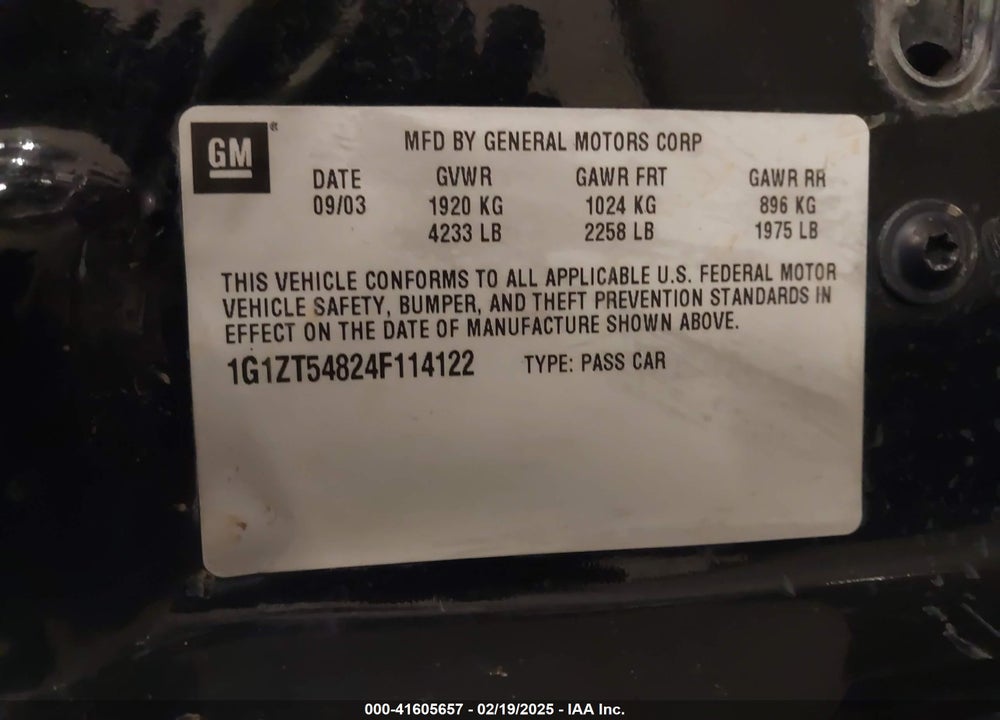 2004 CHEVROLET MALIBU VIN: 1G1ZT54824F114122