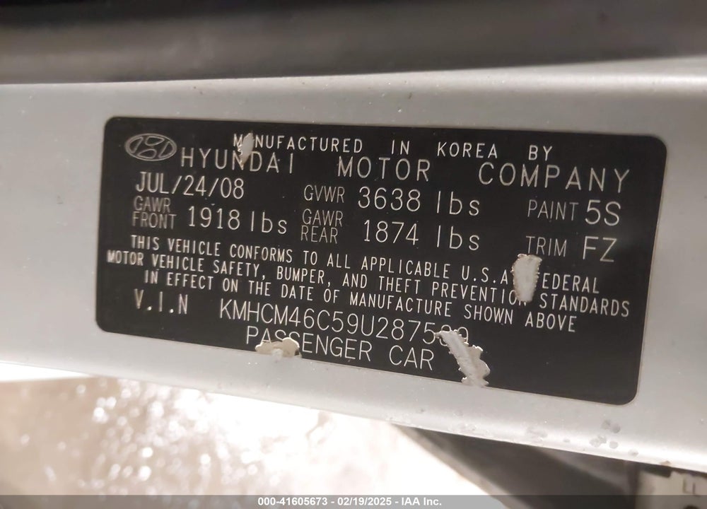 2009 HYUNDAI ACCENT VIN: KMHCM46C59U287539