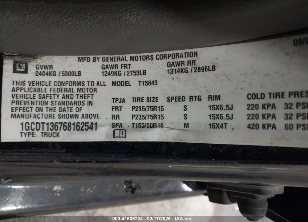 2006 CHEVROLET COLORADO LT VIN: 1GCDT136768162541