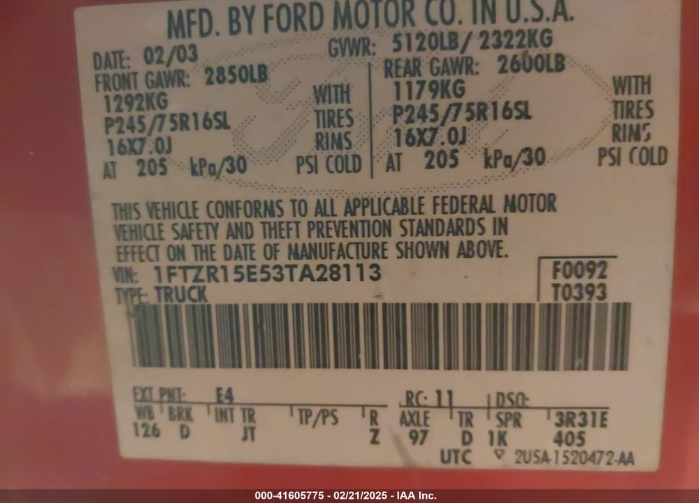 2003 FORD RANGER XLT VIN: 1FTZR15E53TA28113
