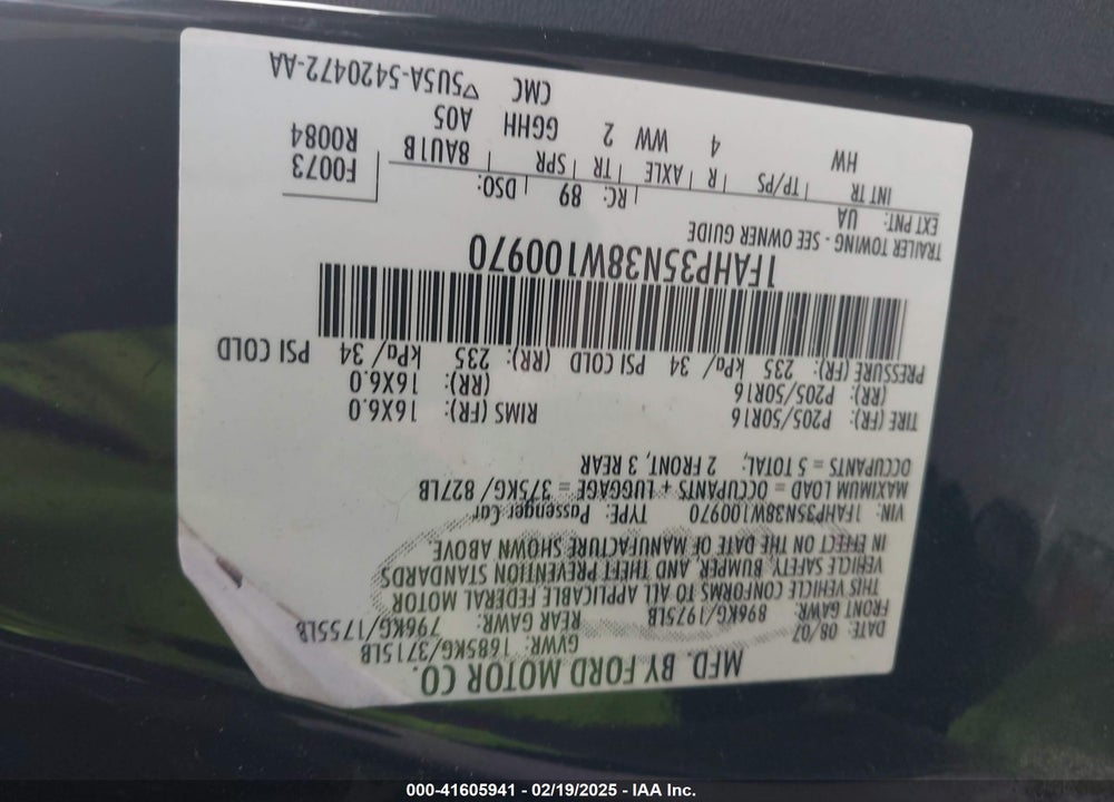2008 FORD FOCUS SE/SES VIN: 1FAHP35N38W100970
