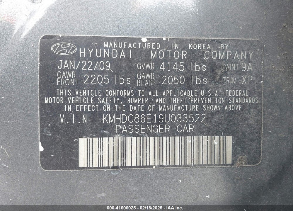 2009 HYUNDAI ELANTRA TOURING VIN: KMHDC86E19U033522