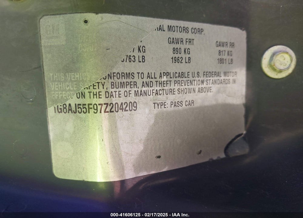 2007 SATURN ION VIN: 1G8AJ55F97Z204209