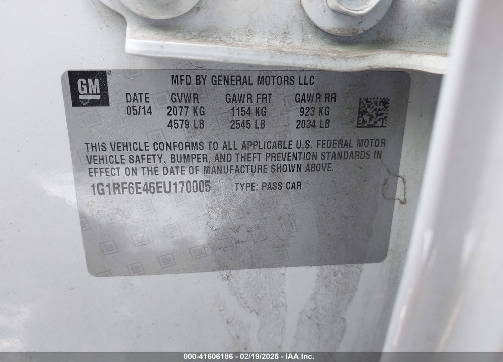 2014 CHEVROLET VOLT VIN: 1G1RF6E46EU170005