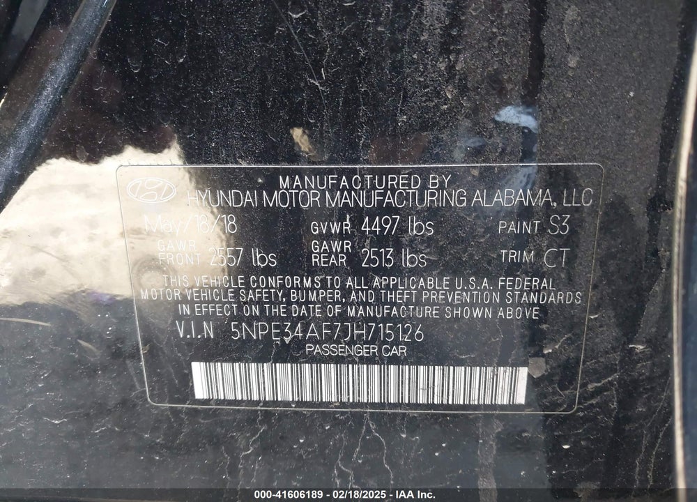2018 HYUNDAI SONATA VIN: 5NPE34AF7JH715126