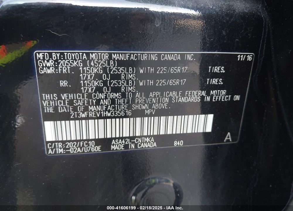 2017 TOYOTA RAV4 XLE VIN: 2T3WFREV1HW335616