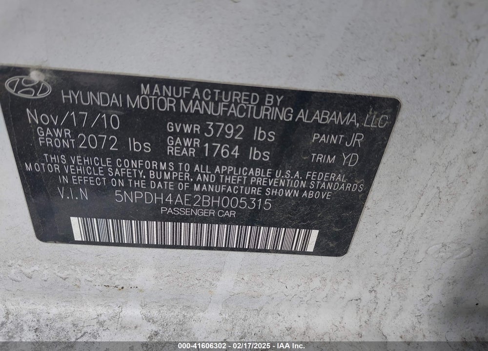 2011 HYUNDAI ELANTRA VIN: 5NPDH4AE2BH005315