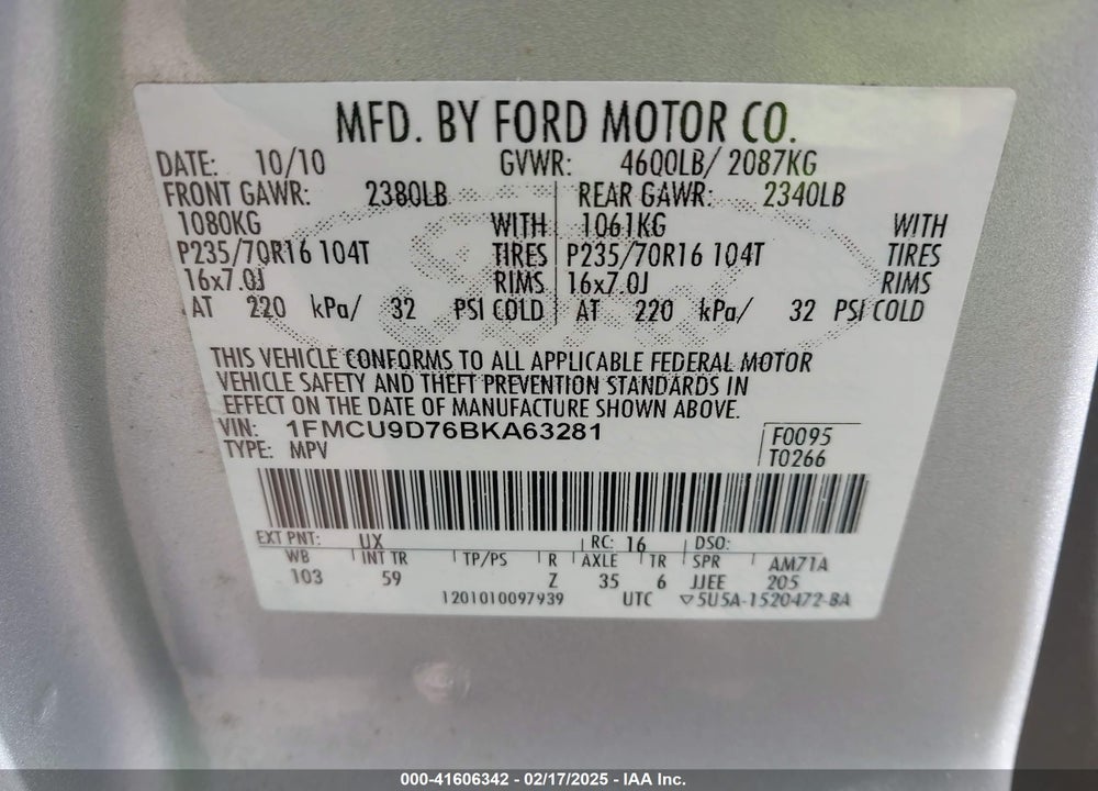 2011 FORD ESCAPE XLT VIN: 1FMCU9D76BKA63281