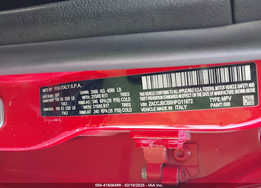 2017 JEEP RENEGADE VIN: ZACCJBCB8HPG11872