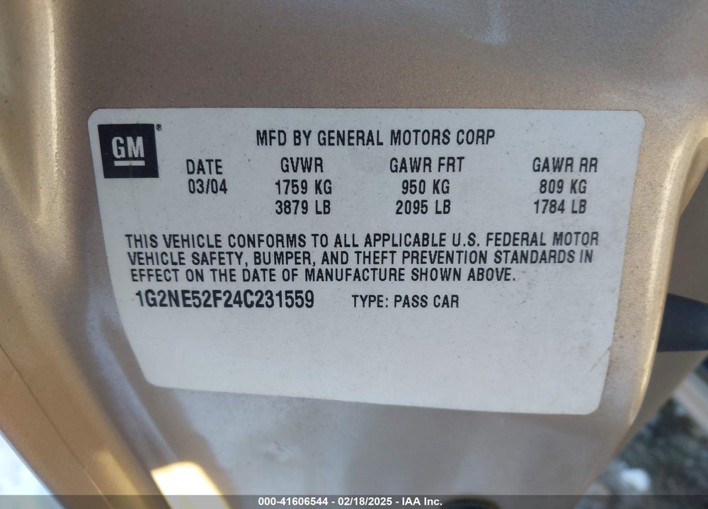 2004 PONTIAC GRAND AM SE VIN: 1G2NE52F24C231559