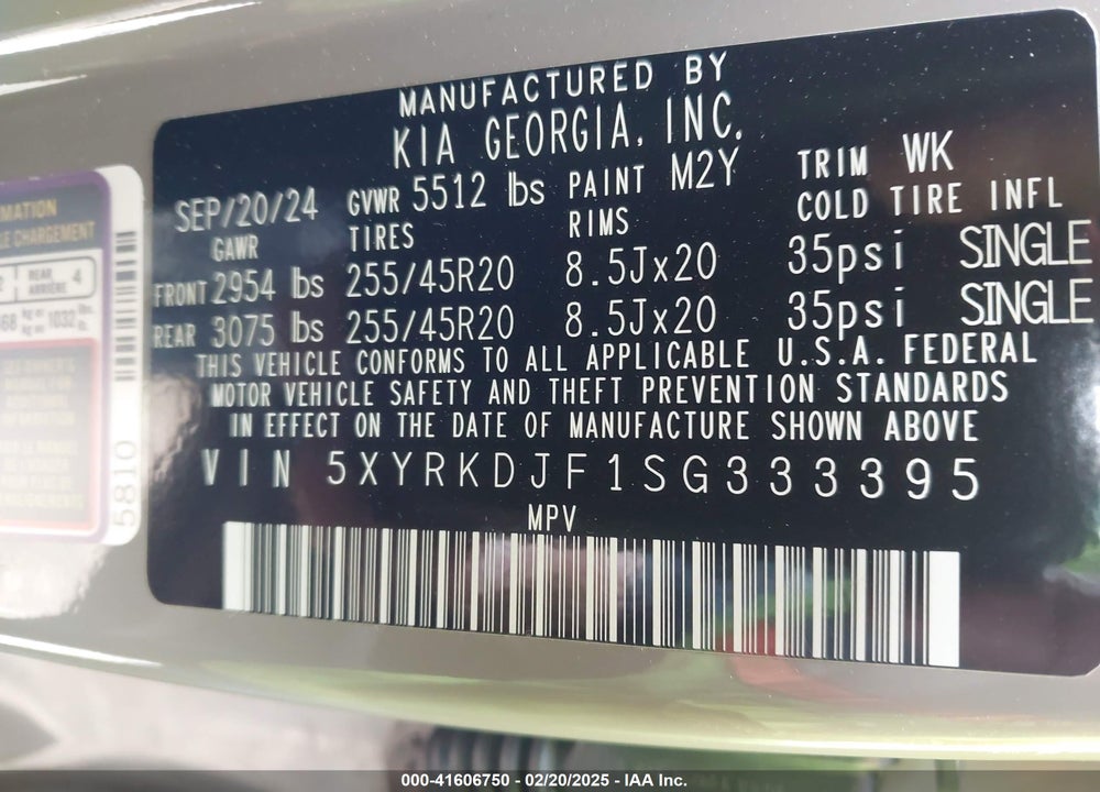 2025 KIA SORENTO X-LINE SX PRESTIGE VIN: 5XYRKDJF1SG333395